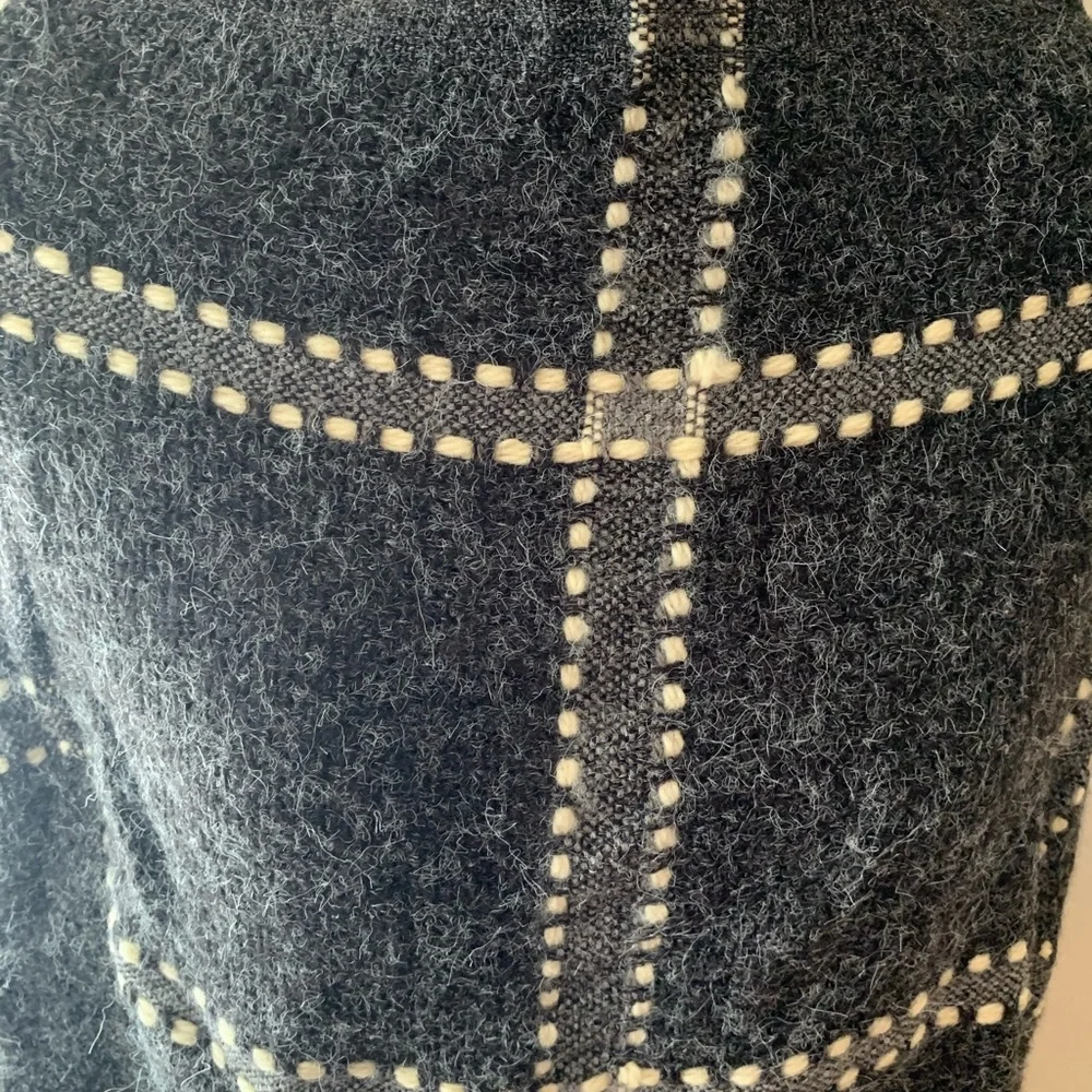 Grey and Cream Wool Tassel‎ Poncho, Size One Size